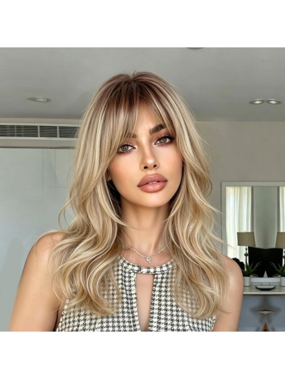 Women Omber Blonde 1 Natural Looking 18 Inch Classic Synthetic Layered Wavy Wigs